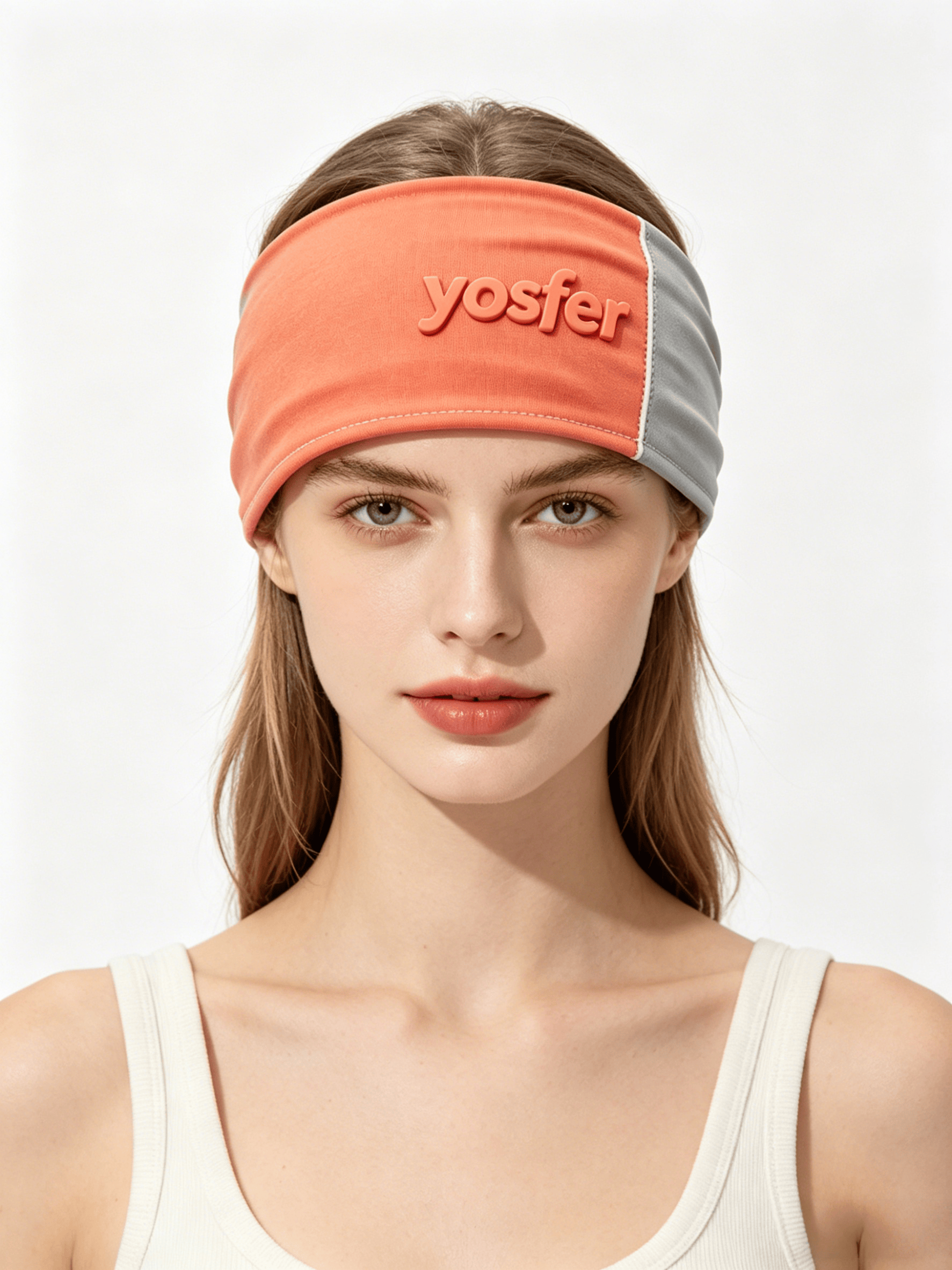 Yosfer Coral & Grey Color Block Soft Fabric Sports Headband