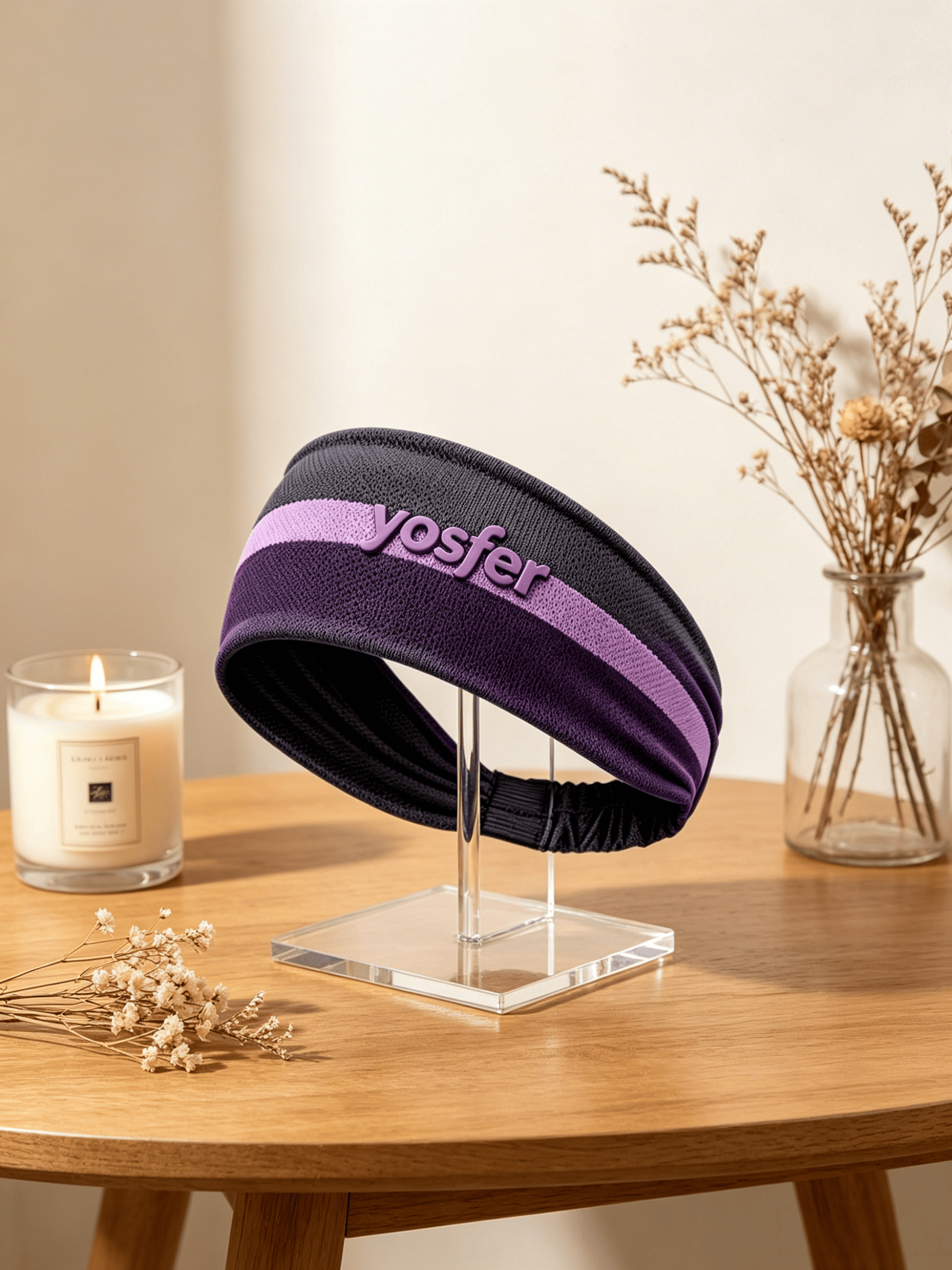 Yosfer Mesh Fabric with Purple Gradient Stripe Fitness Headband