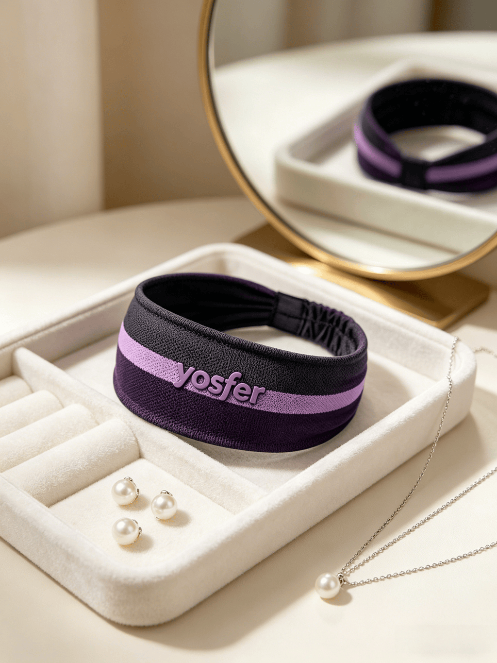 Yosfer Mesh Fabric with Purple Gradient Stripe Fitness Headband