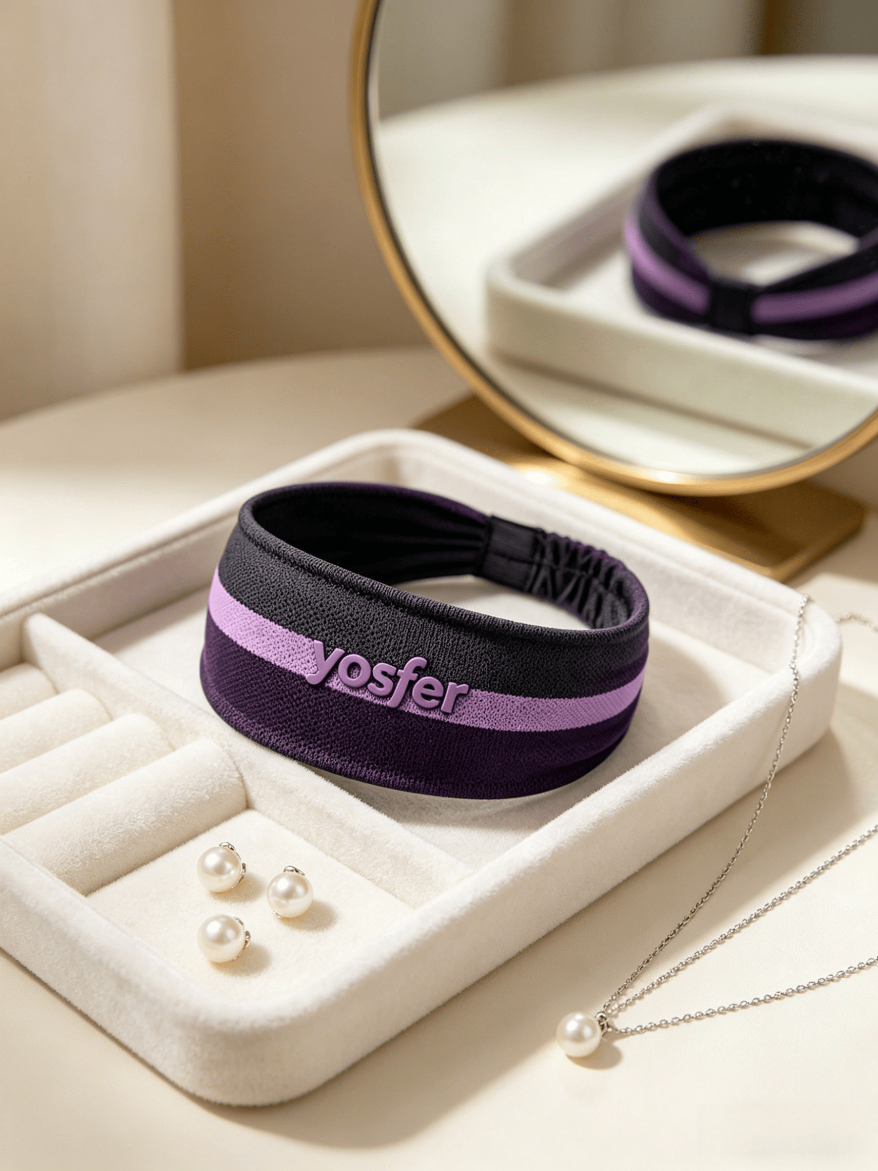 Yosfer Mesh Fabric with Purple Gradient Stripe Fitness Headband