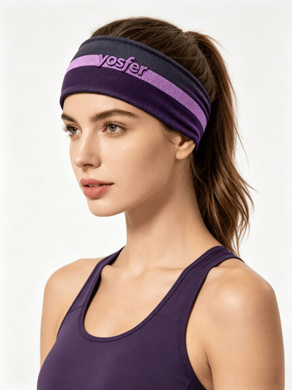 Yosfer Mesh Fabric with Purple Gradient Stripe Fitness Headband