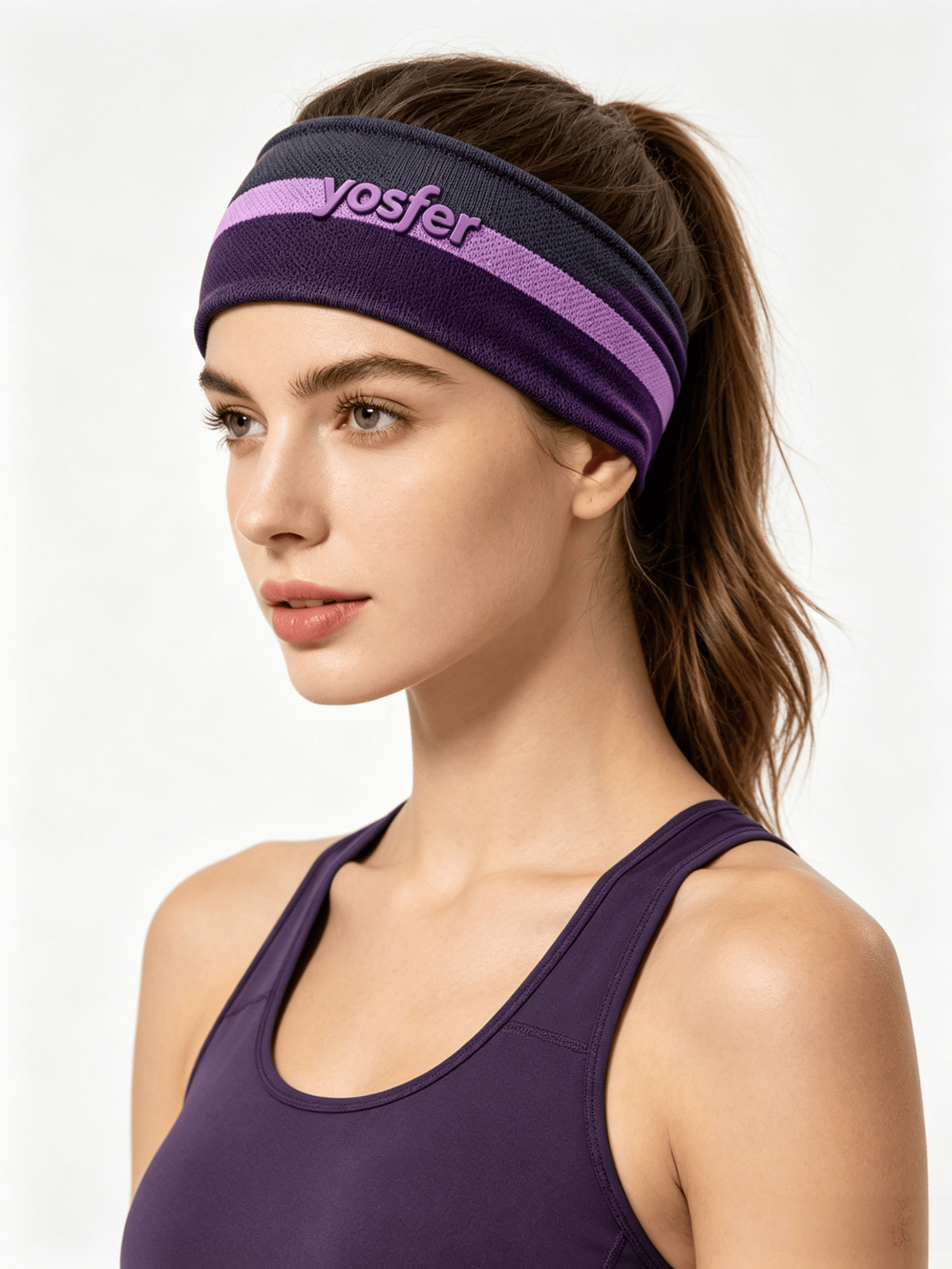 Yosfer Mesh Fabric with Purple Gradient Stripe Fitness Headband