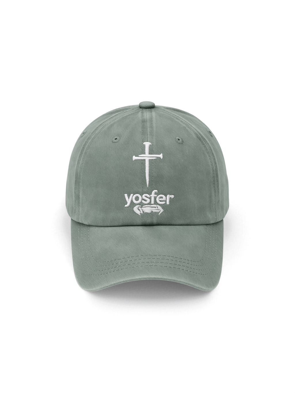 Yosfer Washed Olive Green Cross Logo Baseball Cap