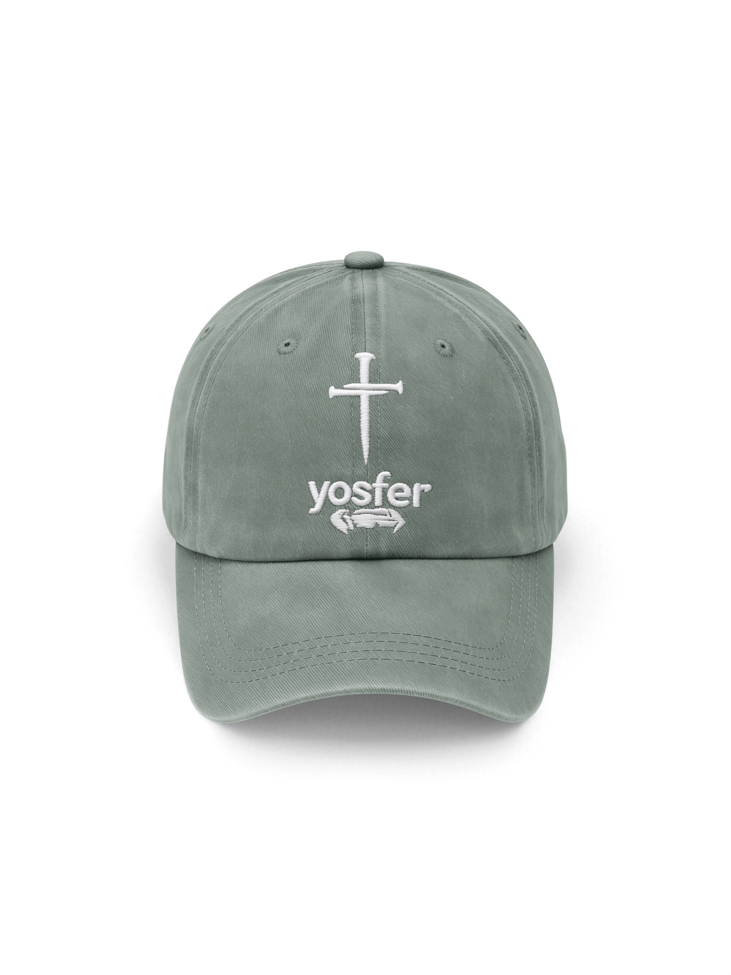 Yosfer Washed Olive Green Cross Logo Baseball Cap