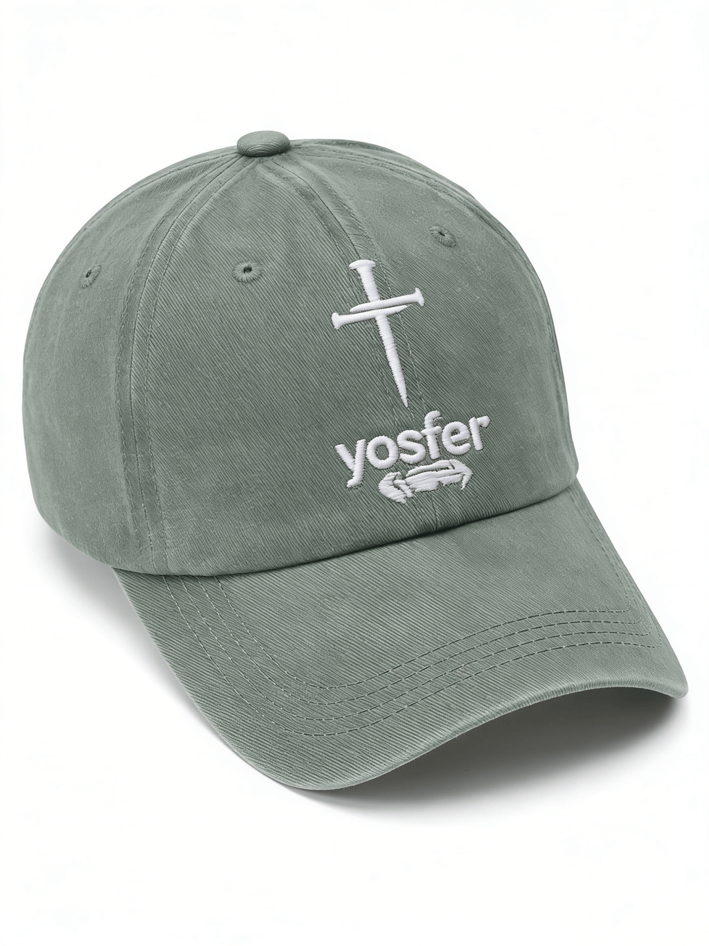 Yosfer Washed Olive Green Cross Logo Baseball Cap
