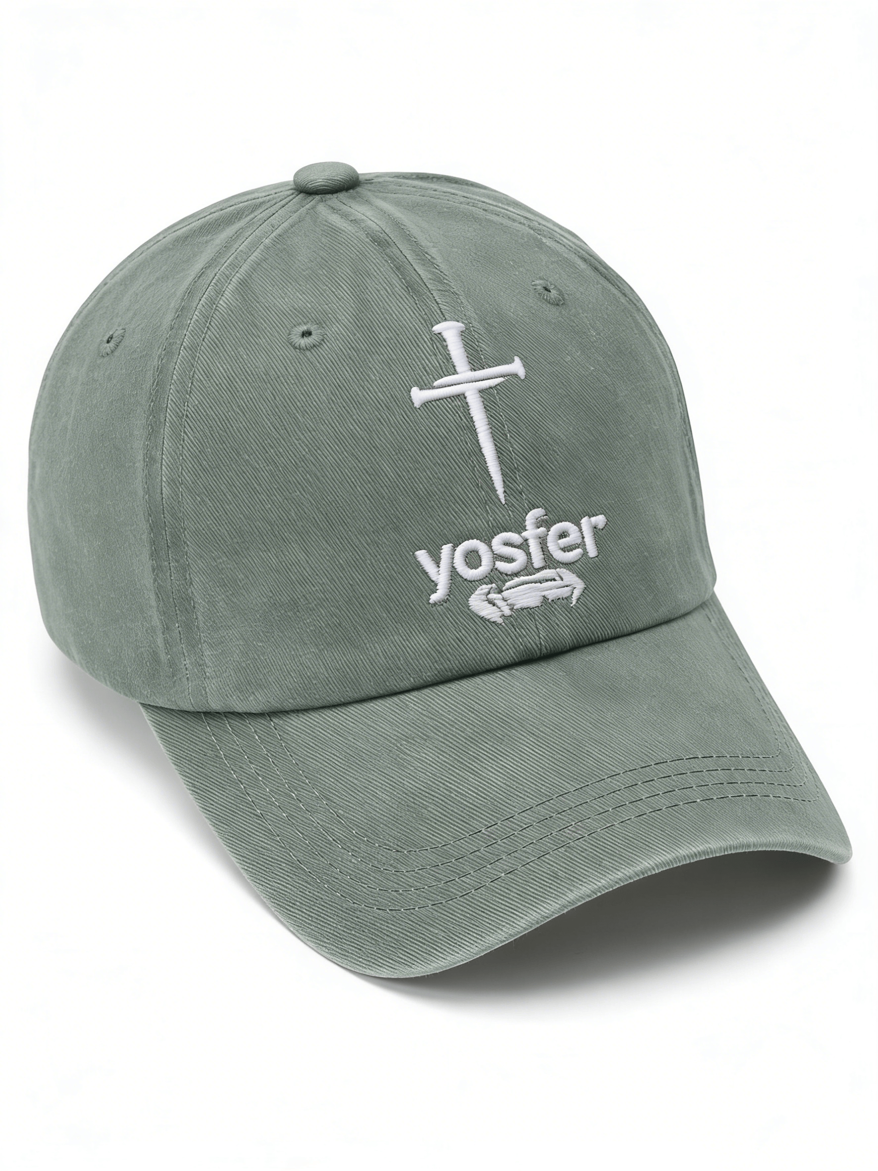 Yosfer Washed Olive Green Cross Logo Baseball Cap