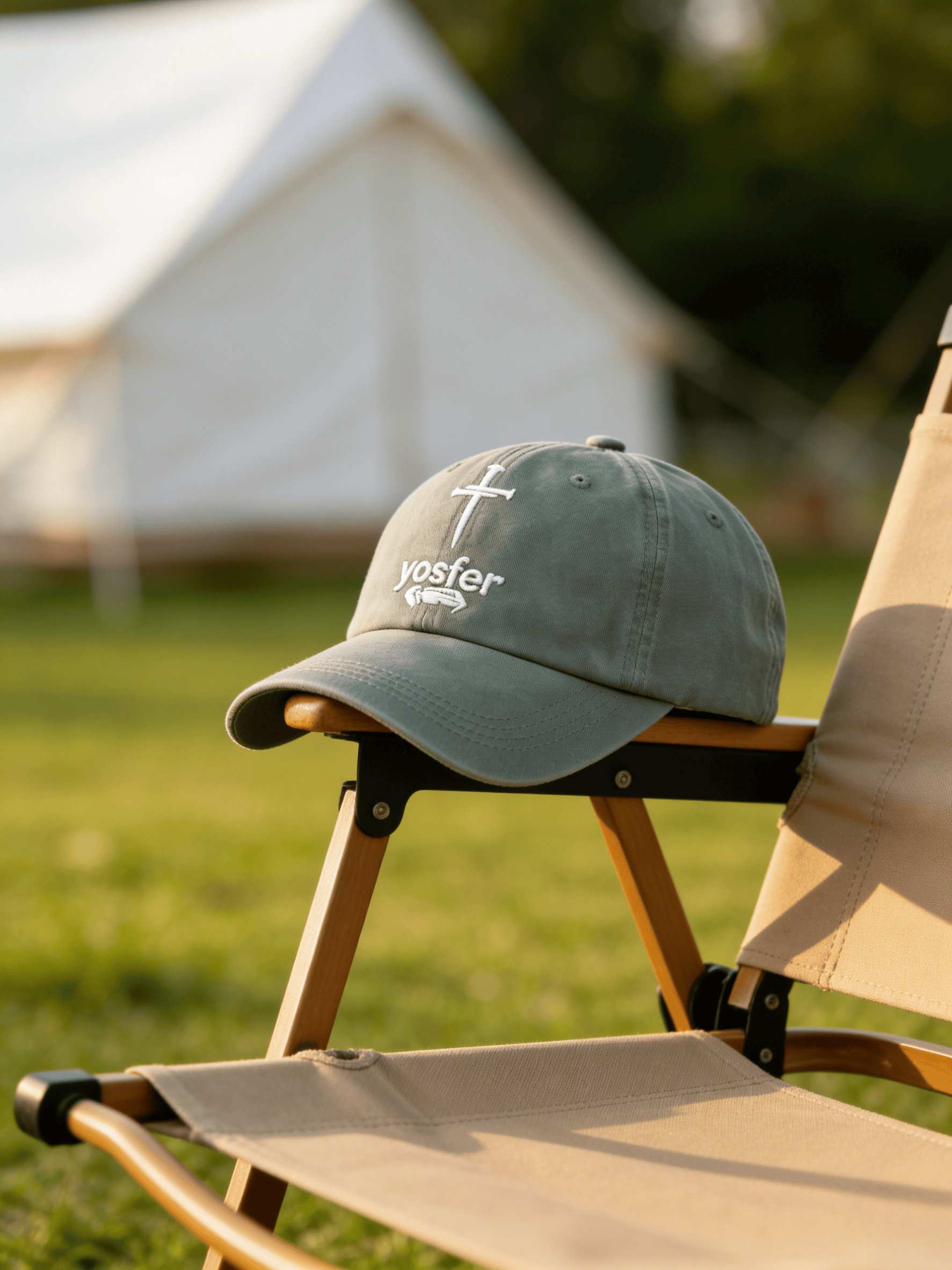 Yosfer Washed Olive Green Cross Logo Baseball Cap