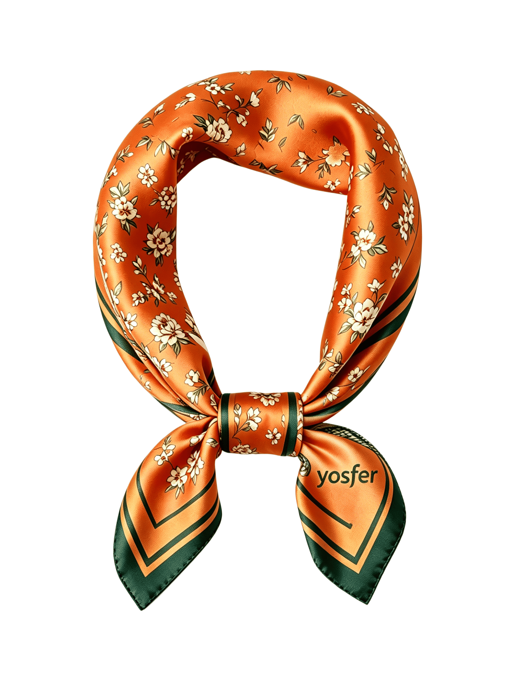 Yosfer Burnt Orange Floral Print Satin Neckerchief