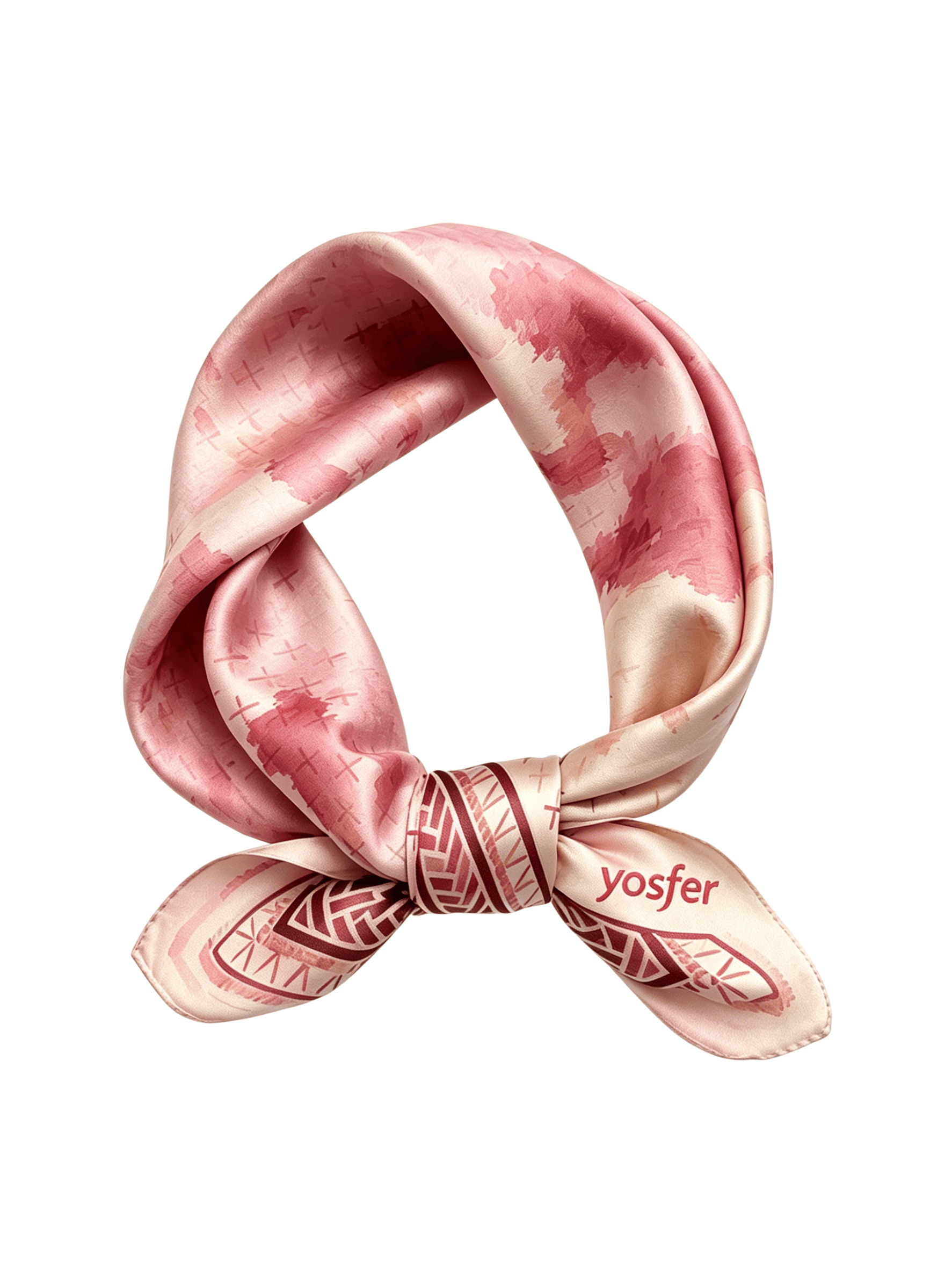 Yosfer Blush Pink Watercolor & Geometric Satin Neckerchief