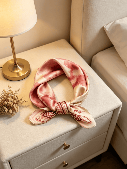 Yosfer Blush Pink Watercolor & Geometric Satin Neckerchief