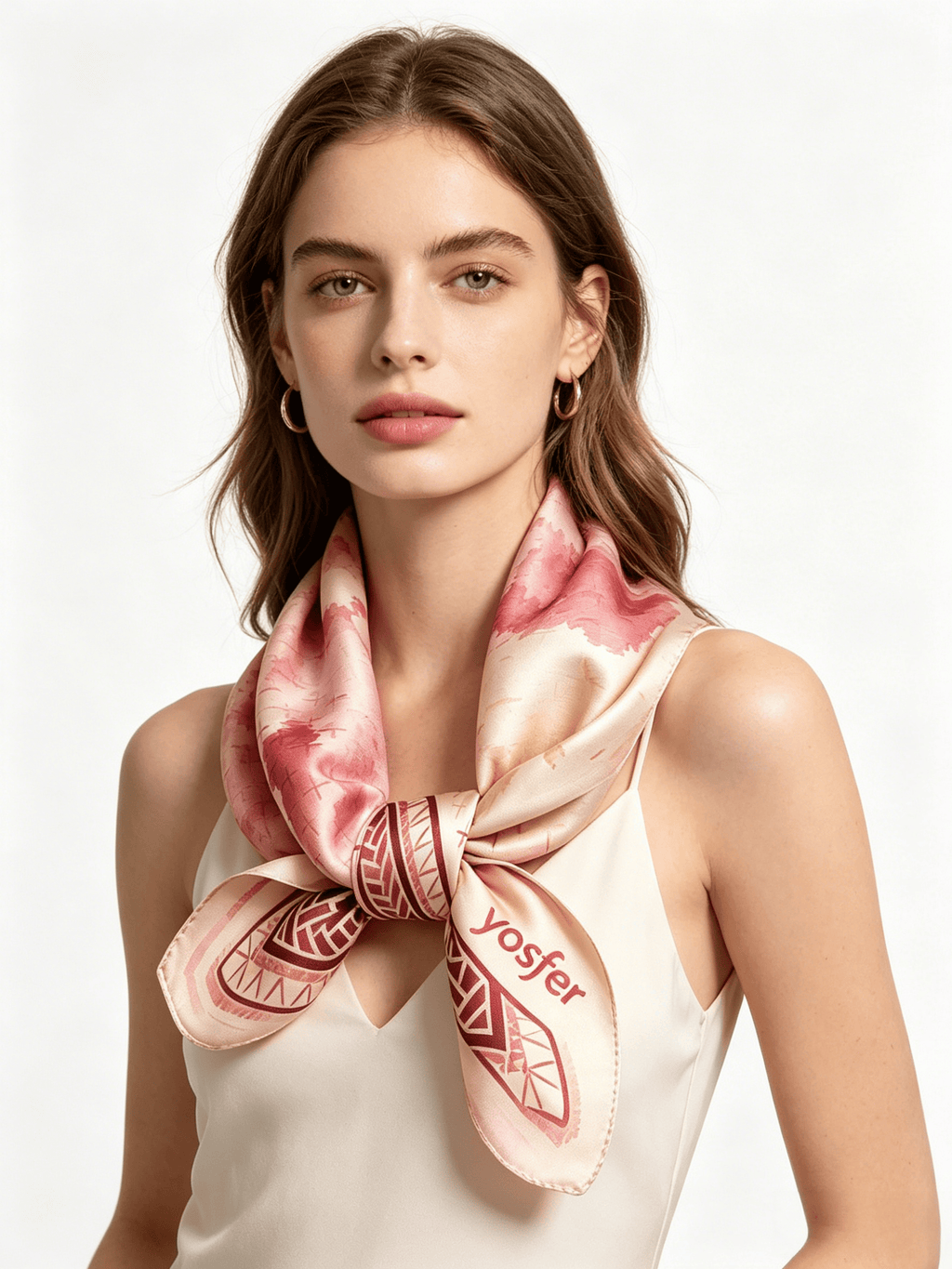 Yosfer Blush Pink Watercolor & Geometric Satin Neckerchief