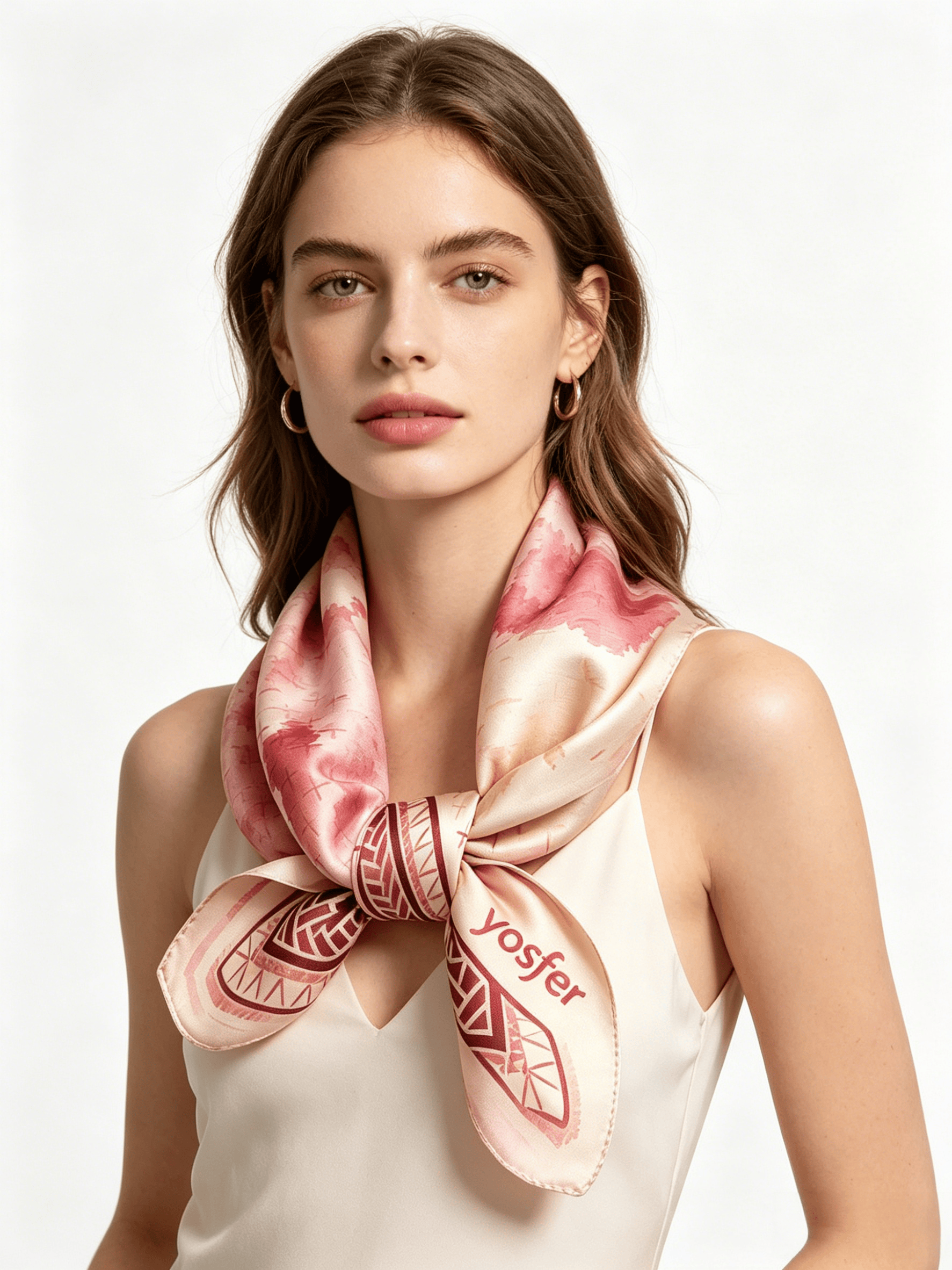 Yosfer Blush Pink Watercolor & Geometric Satin Neckerchief
