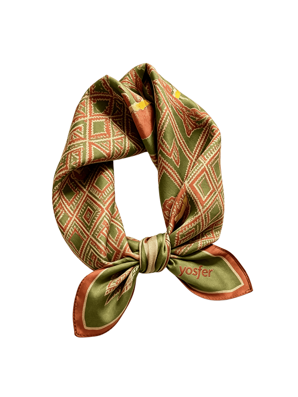 Yosfer Vintage Ethnic Geometric Print Silk Neckerchief
