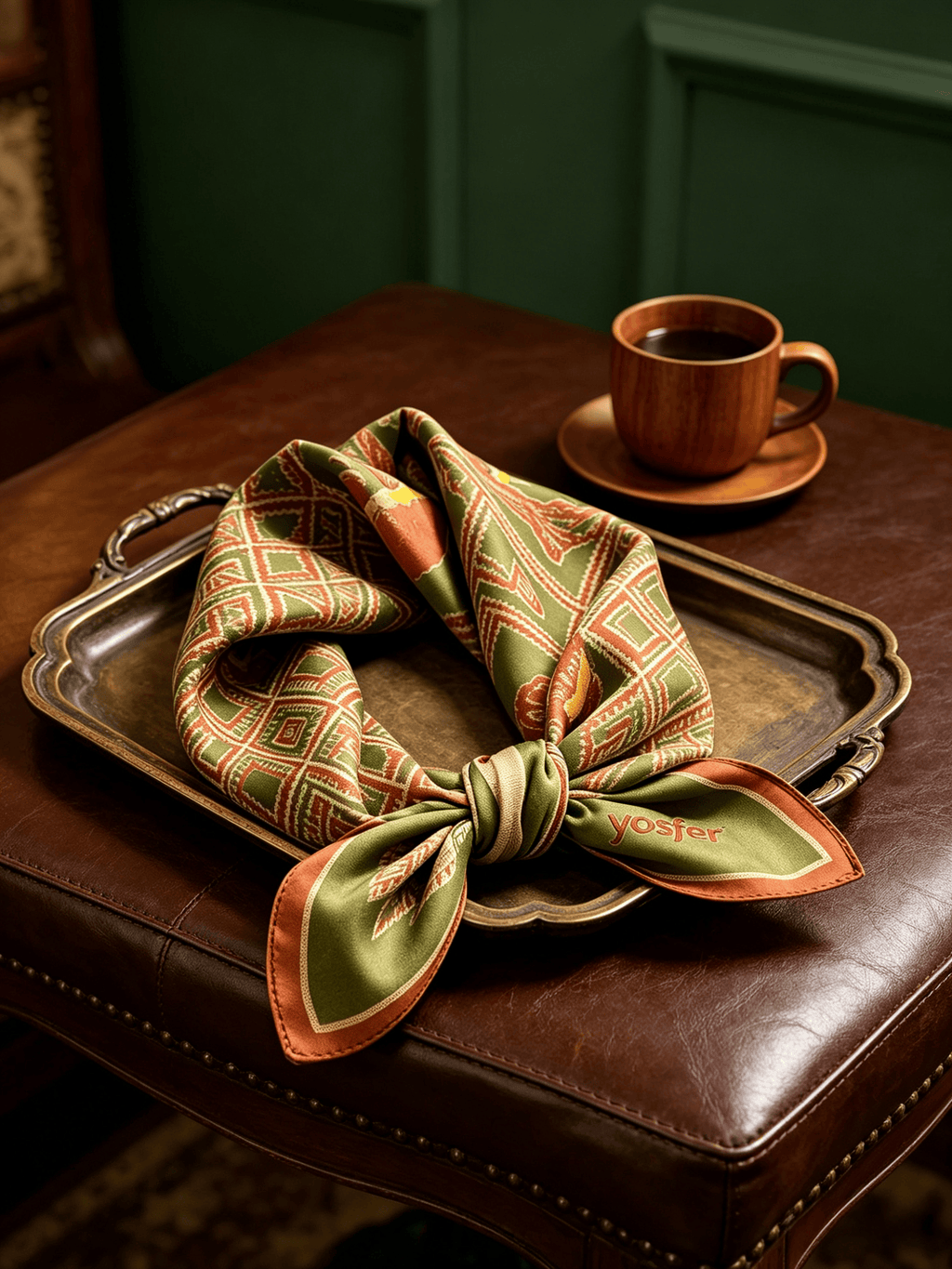 Yosfer Vintage Ethnic Geometric Print Silk Neckerchief