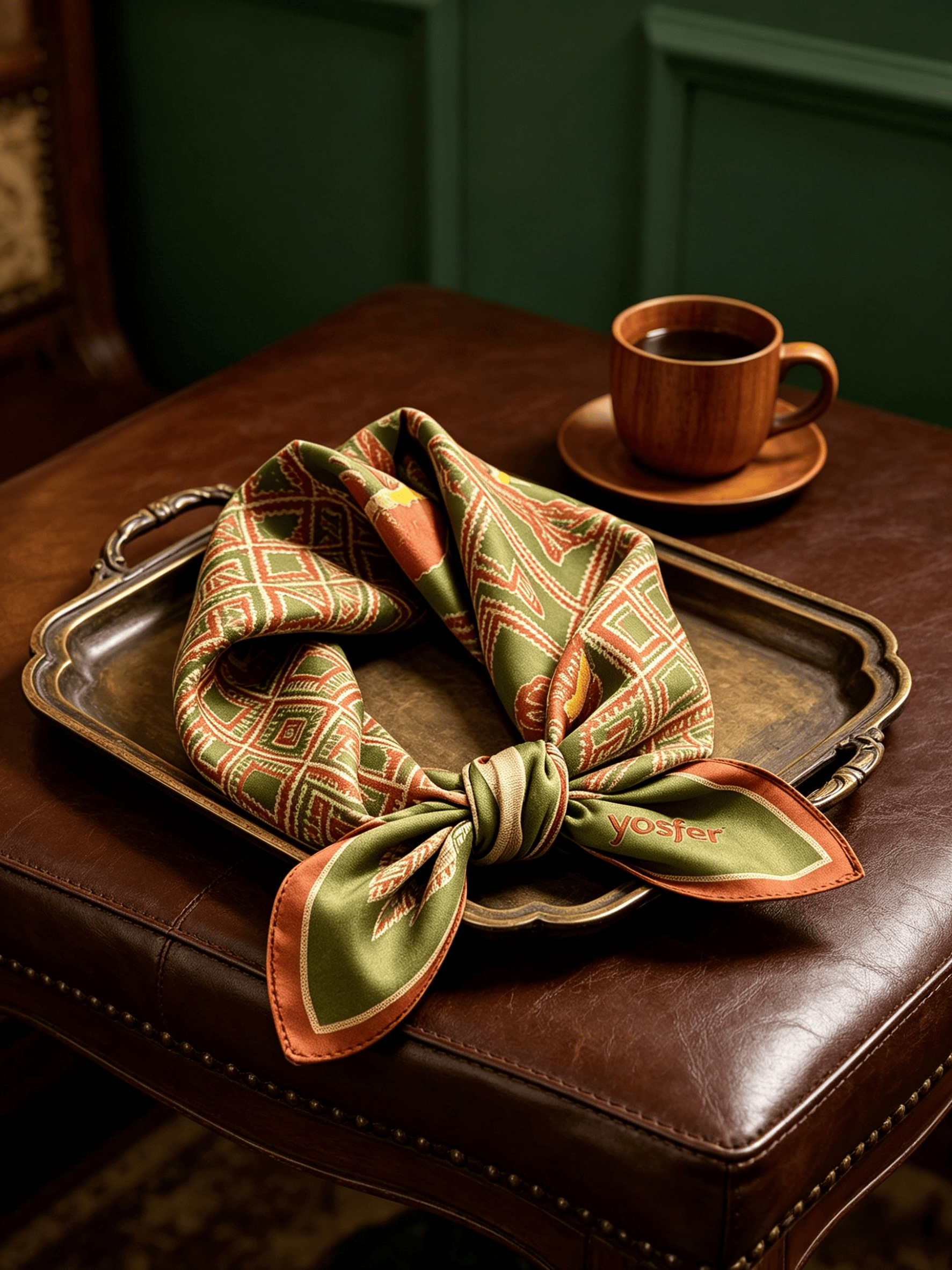 Yosfer Vintage Ethnic Geometric Print Silk Neckerchief