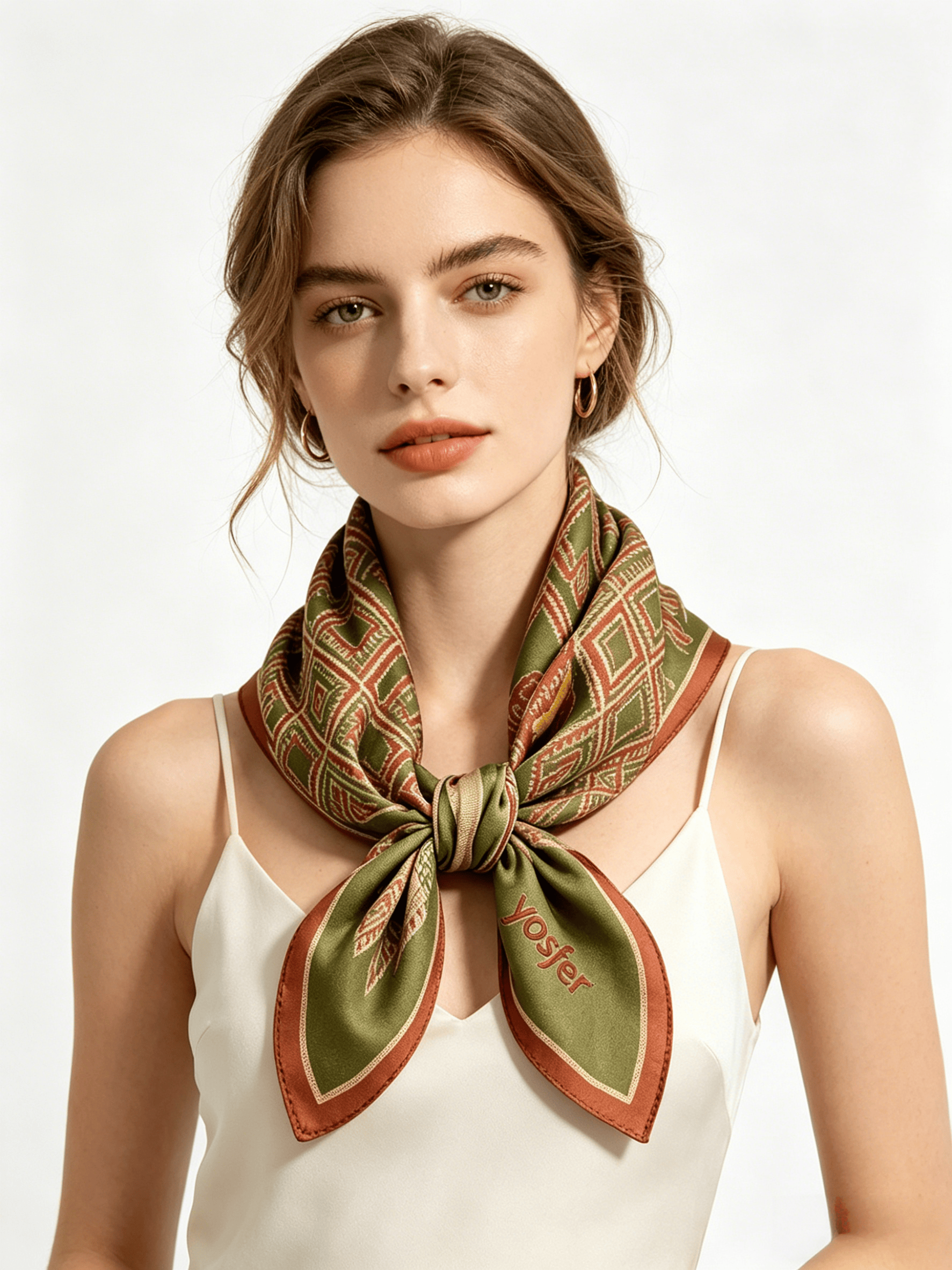 Yosfer Vintage Ethnic Geometric Print Silk Neckerchief