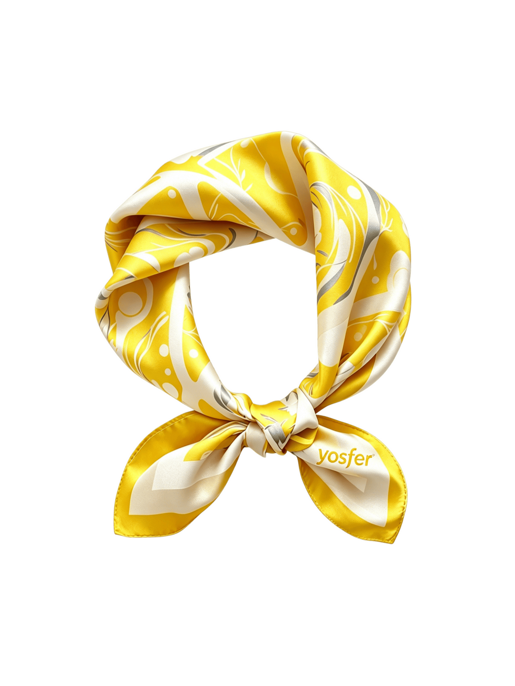 Yosfer Bright Yellow & White Abstract Swirl Satin Neckerchief