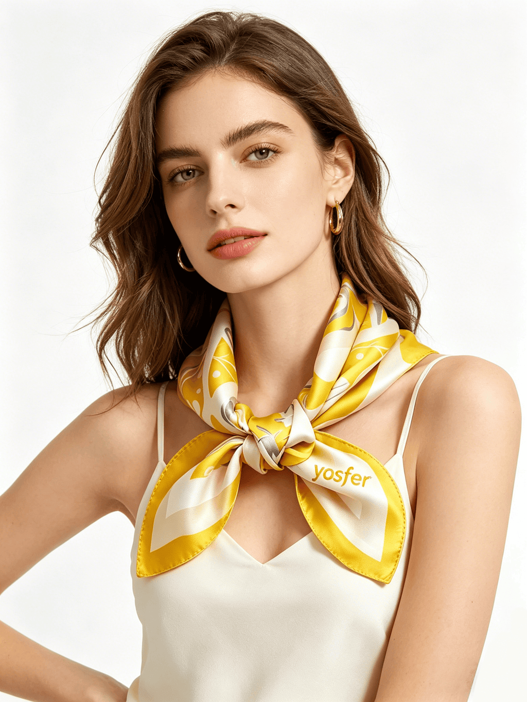 Yosfer Bright Yellow & White Abstract Swirl Satin Neckerchief