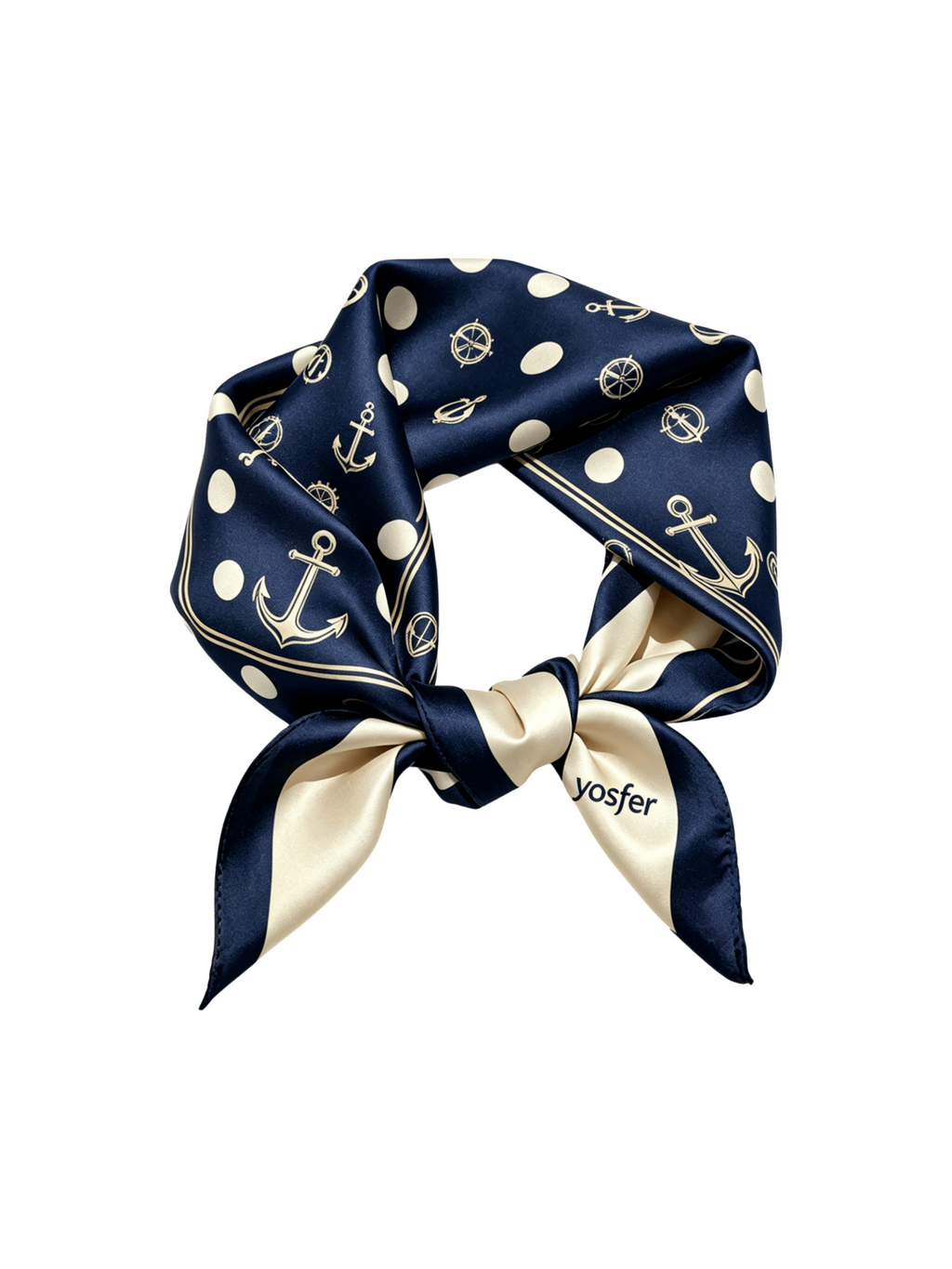 Yosfer Navy Blue Nautical Anchor & Polka Dot Satin Neckerchief