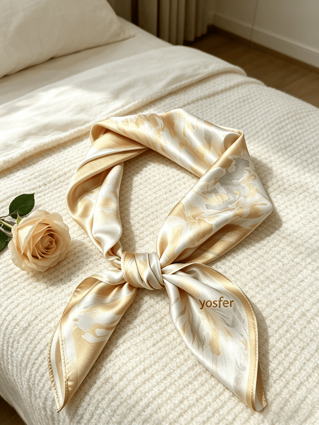 Yosfer Luxe Champagne-Tone Watercolor Pattern Neckerchief