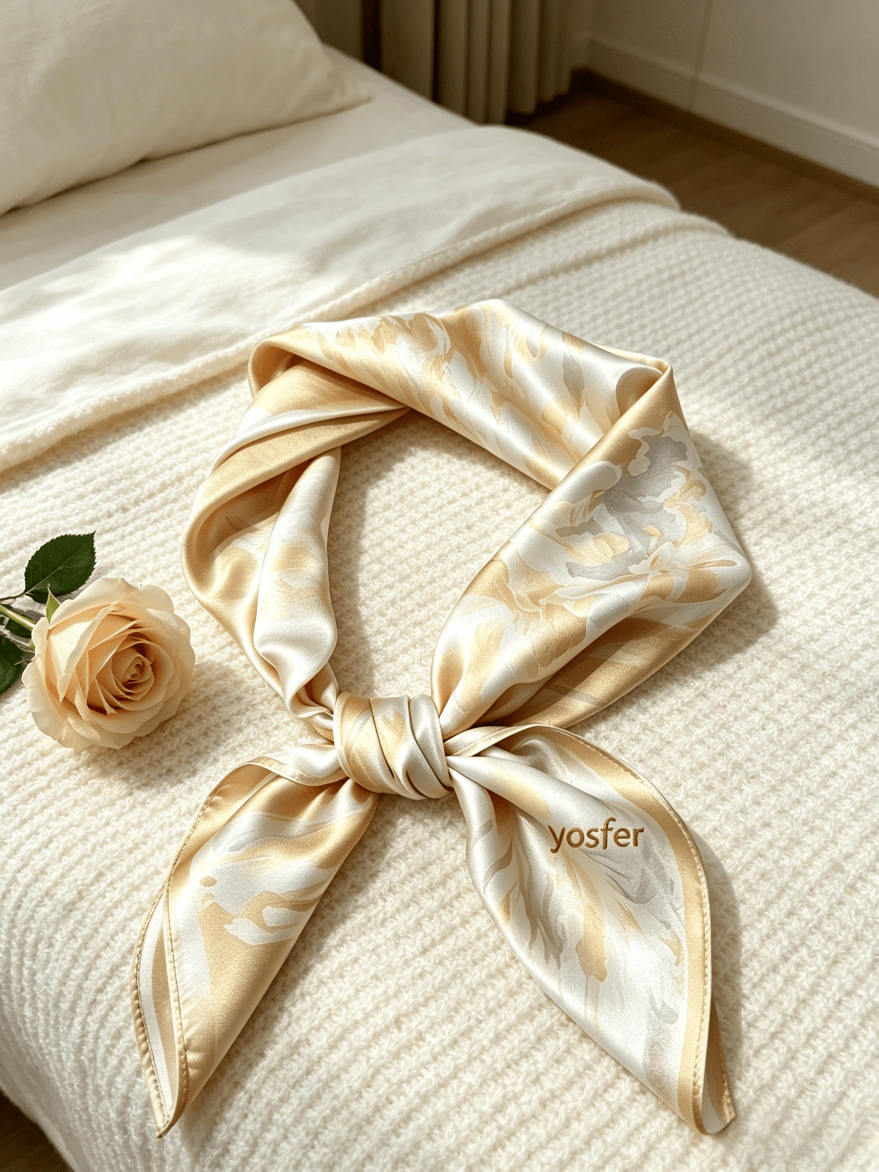 Yosfer Luxe Champagne-Tone Watercolor Pattern Neckerchief