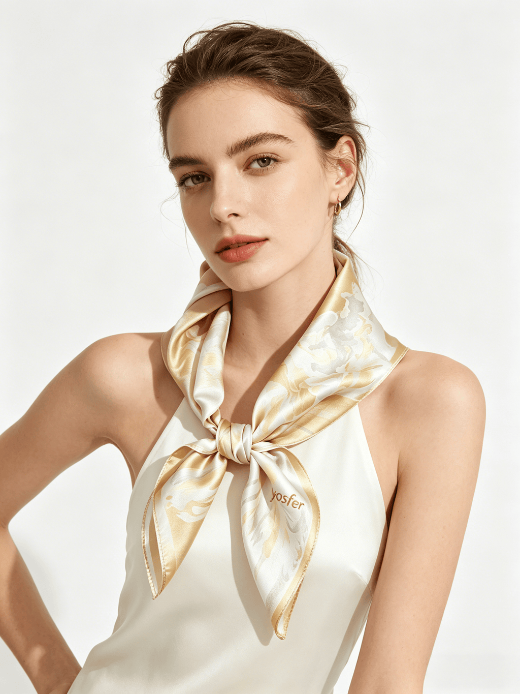 Yosfer Luxe Champagne-Tone Watercolor Pattern Neckerchief