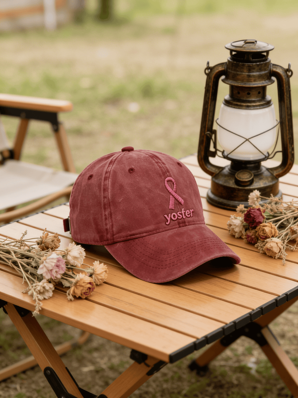 Yosfer Dusty Red Pink Ribbon Casual Baseball Cap