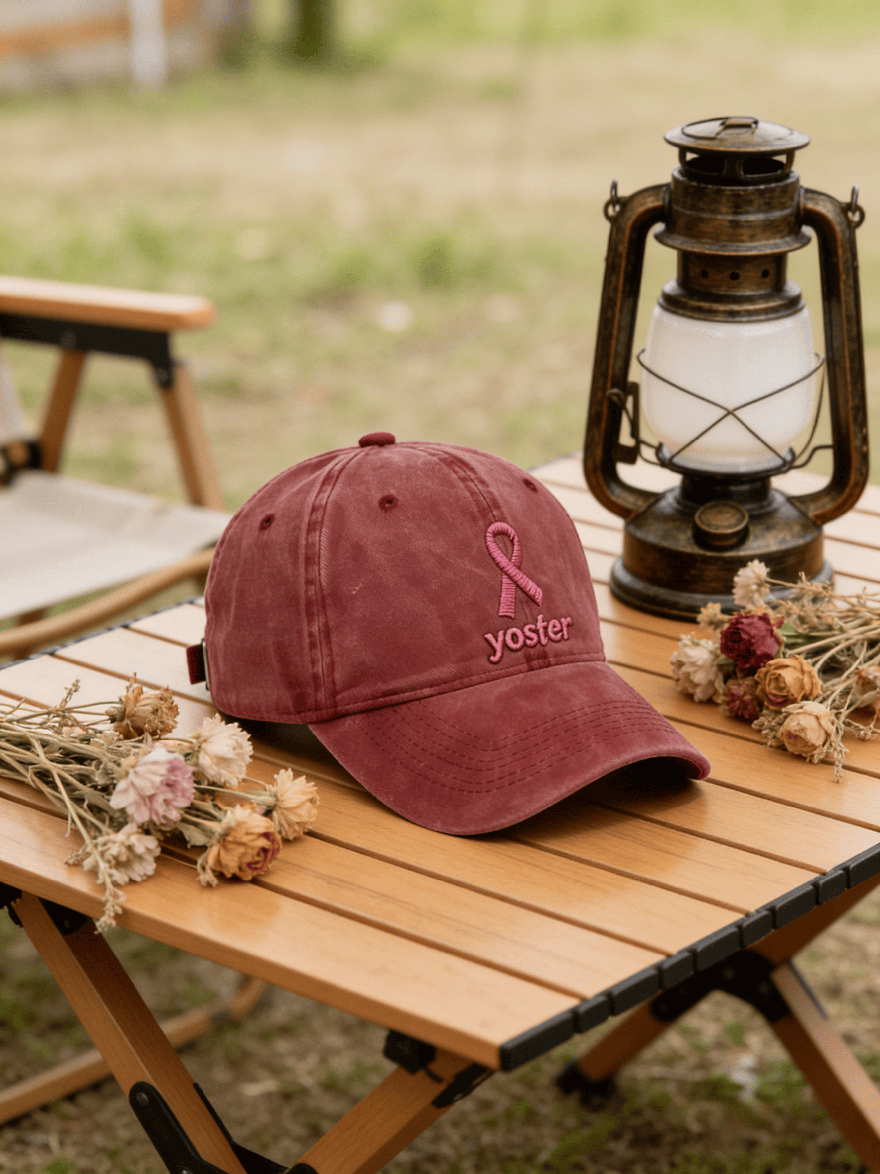 Yosfer Dusty Red Pink Ribbon Casual Baseball Cap