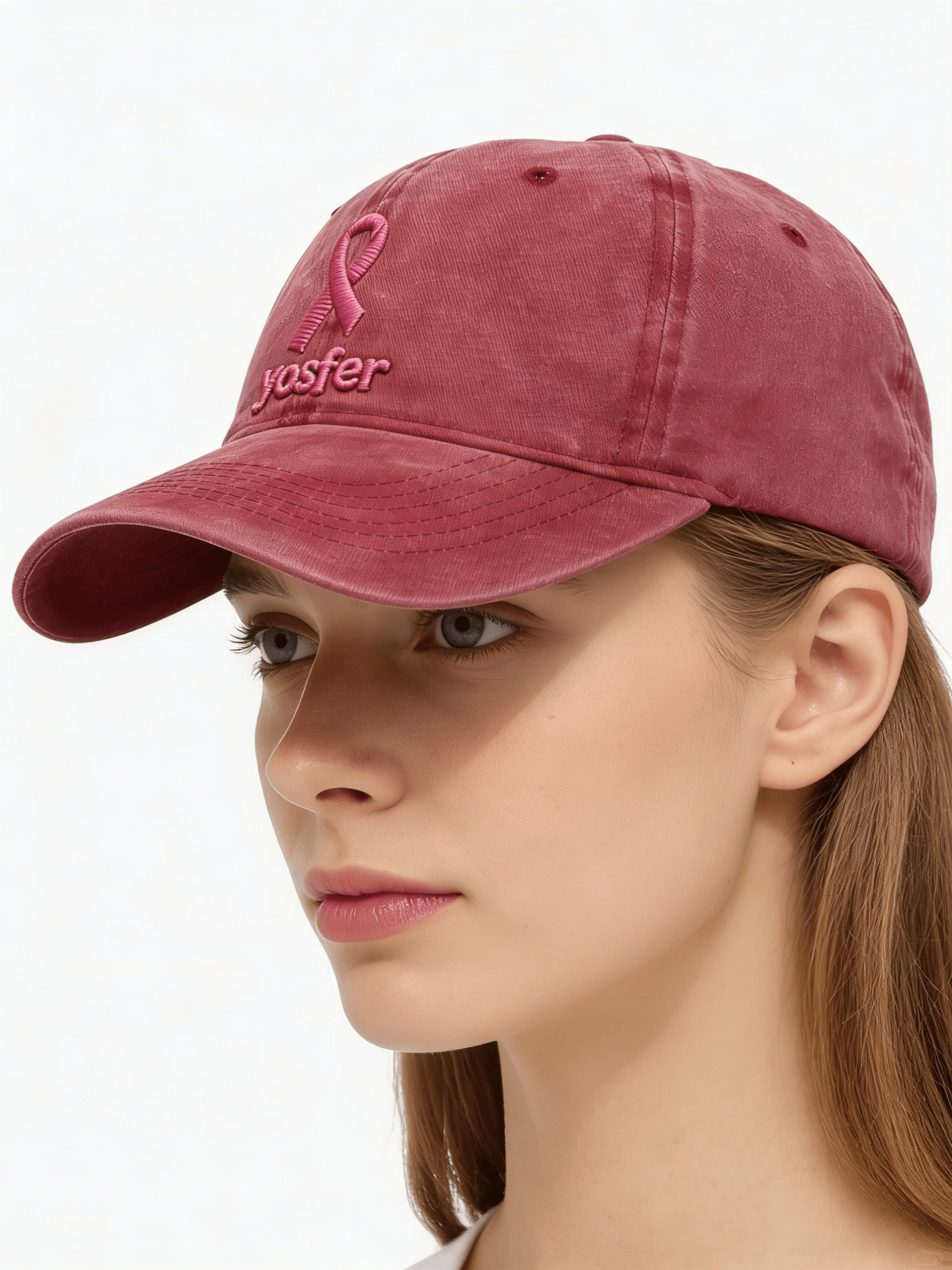 Yosfer Dusty Red Pink Ribbon Casual Baseball Cap