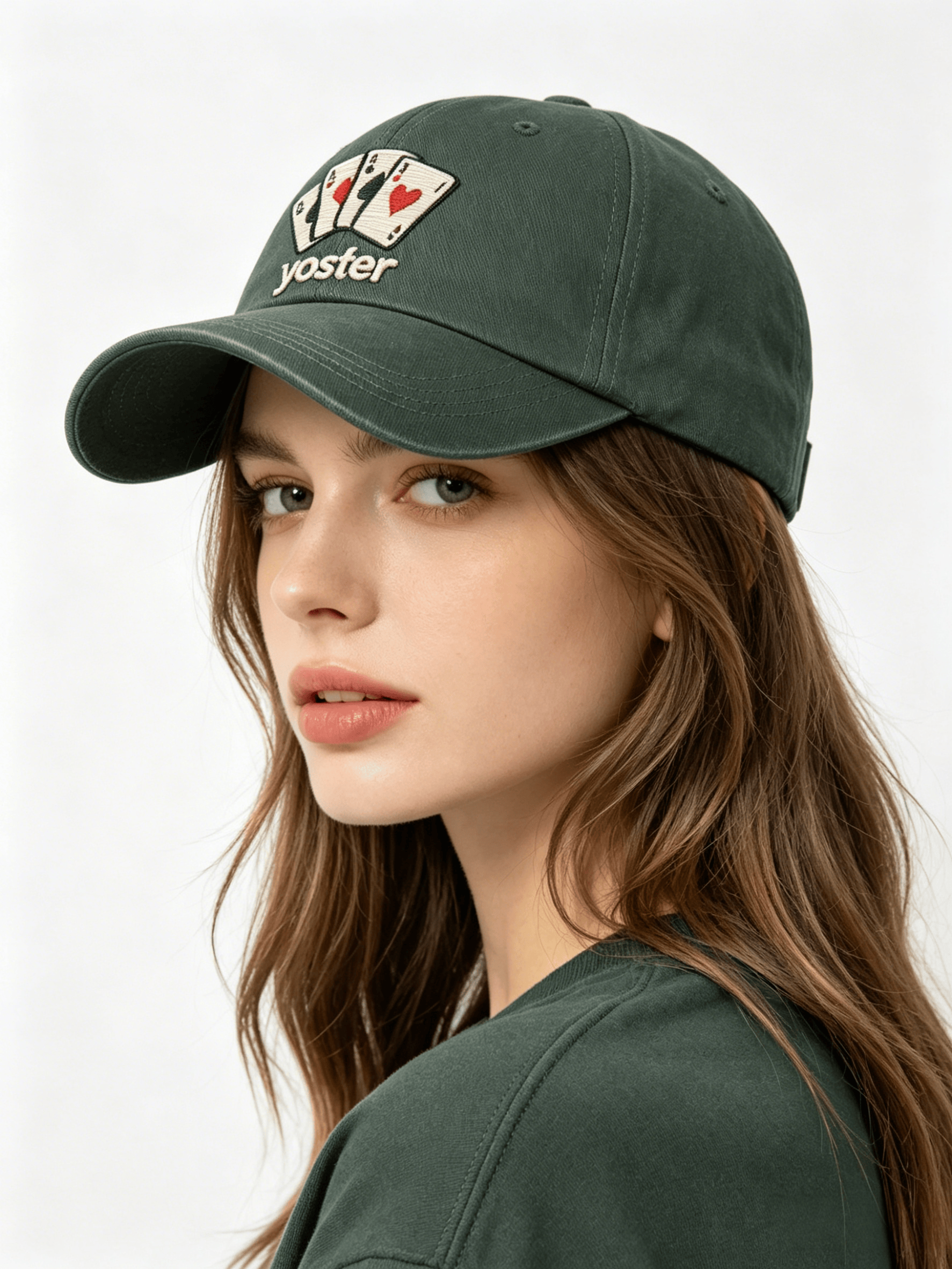 Yosfer Vintage Green Playing Cards Graphic Baseball Cap