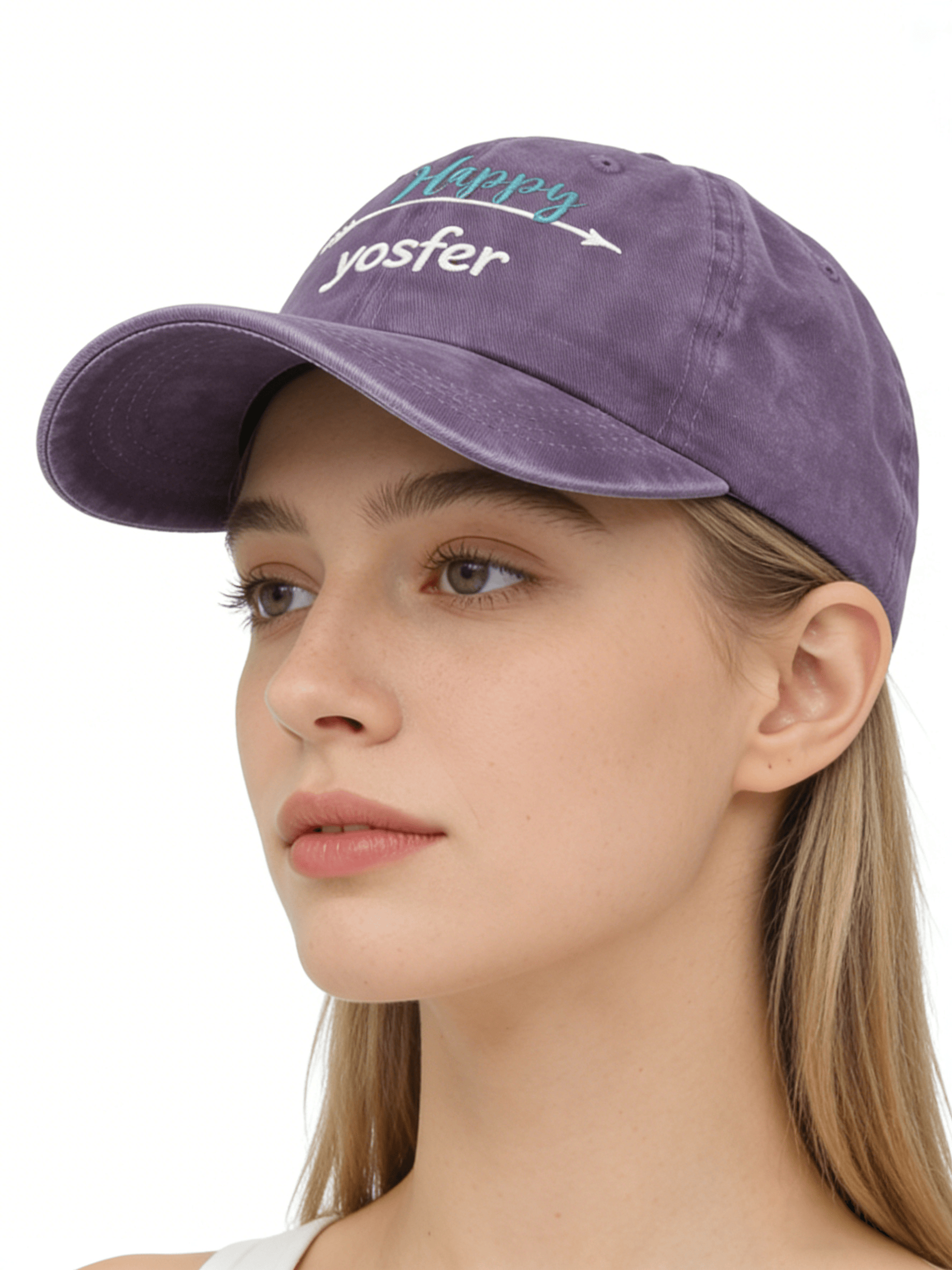 Yosfer Vintage Dusty Purple Happy Graphic Baseball Cap